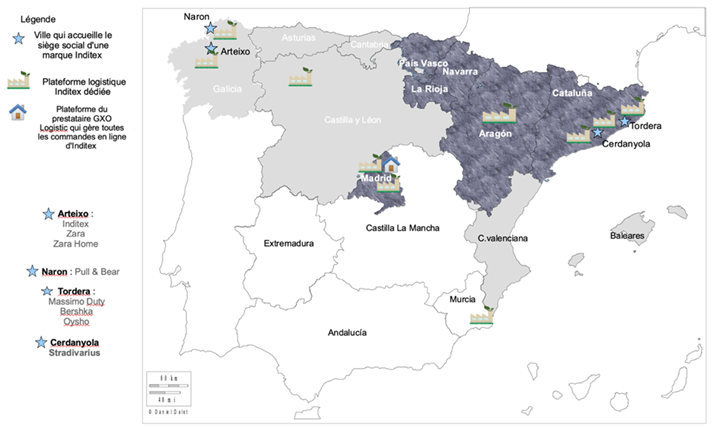 Illustration n°3- Implantations logistiques dédiées du groupe Inditex en Espagne